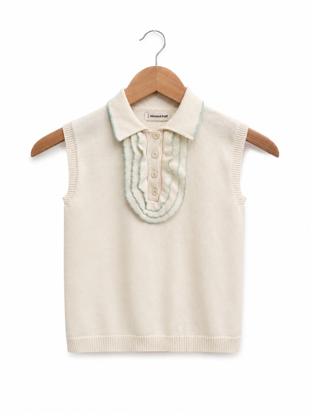 Misha and Puff Cream Sleeveless Knit Polo Shirt Vest for Kids 7-8